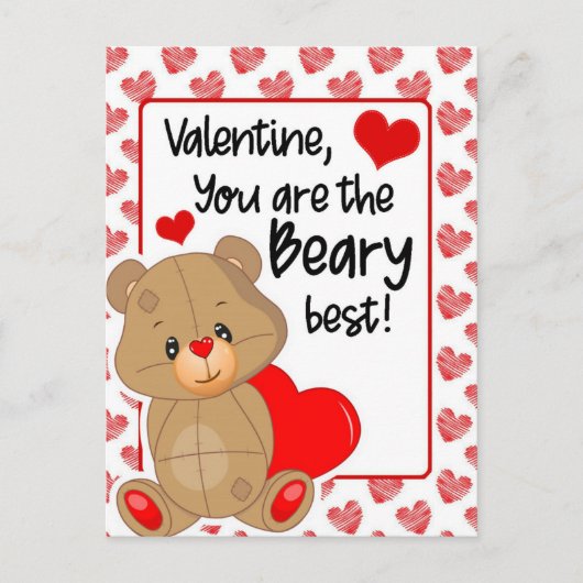 Valentines Beary Best Hearts Postkarte (Vorderseite)