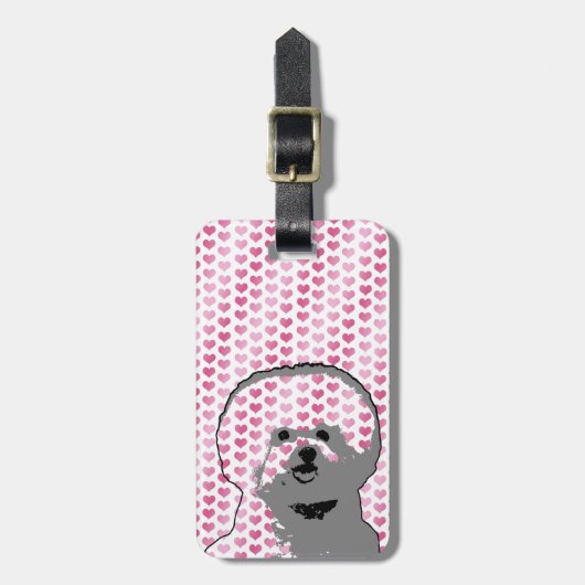 Valentines - Bichon Frise Silhouette Gepäckanhänger (Vorderseite vertikal)