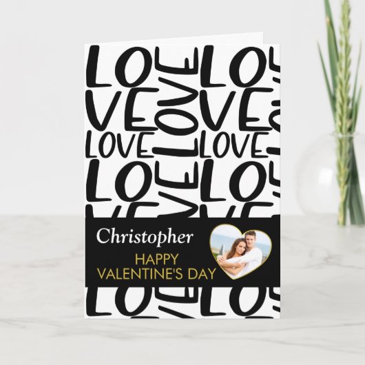 Valentines Black and White Minimalistisch Heart Fo Karte (Vorderseite)