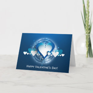 Valentine's Blues White Hearts - Customize Feiertagskarte