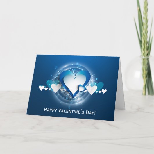 Valentine's Blues White Hearts - Customize Feiertagskarte (Vorderseite)
