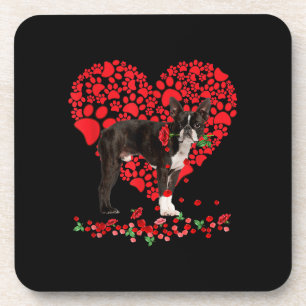 Valentines Boston Terrier Heart Dog Dad Dog Mom Getränkeuntersetzer