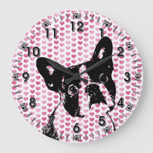 Valentines - Boston Terrier Silhouette Große Wanduhr