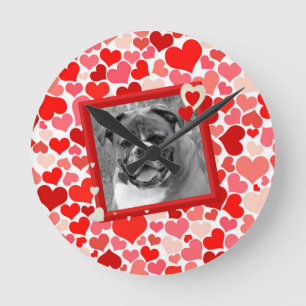 Valentines Boxer Hunde Herz Runde Wanduhr