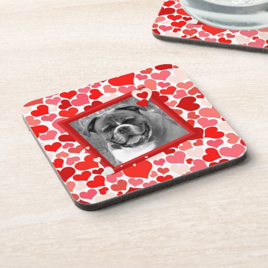Valentines Boxer Hunde Herz Untersetzer (Linke Seite)