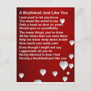 Valentines Boyfriend Poem - Design des weißen Herz Feiertagspostkarte
