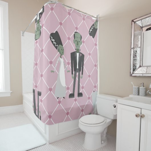 valentines bride frankenstein monster pink herzen duschvorhang (Beispiel)