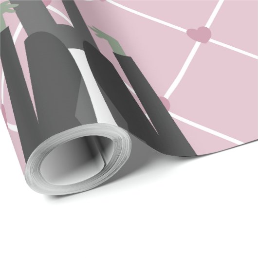 valentines bride frankenstein monster pink herzen geschenkpapier (Rolleneckpunkt)