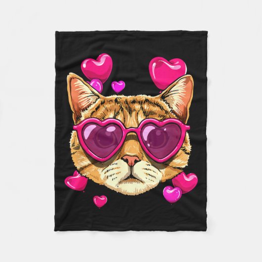 Valentines Ca Kitten Wearing Sungl Heart Cat Lover Fleecedecke (Vorderseite)