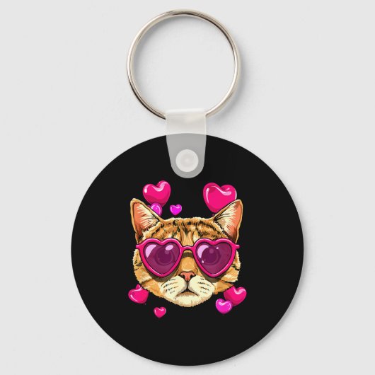 Valentines Ca Kitten Wearing Sungl Heart Cat Lover Schlüsselanhänger (Vorderseite)