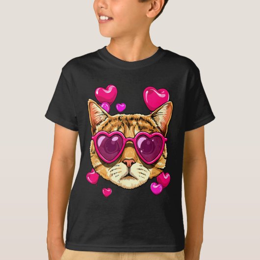 Valentines Ca Kitten Wearing Sungl Heart Cat Lover T-Shirt (Vorderseite)