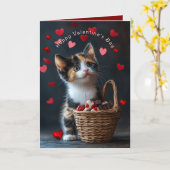 Valentine's Calico Kitten Chocolates Red Hearts  Karte (Gelbe Blume)