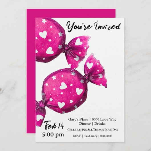 Valentines Candy Covered in Hearts Party  Einladung (Vorne/Hinten)