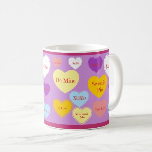 Valentines Candy Heart Coffee Cup Kaffeetasse (VorderseiteRechts)
