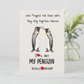 Valentines Card Pinguin Personalisiert Romantik Feiertagskarte (Stehend Vorderseite)
