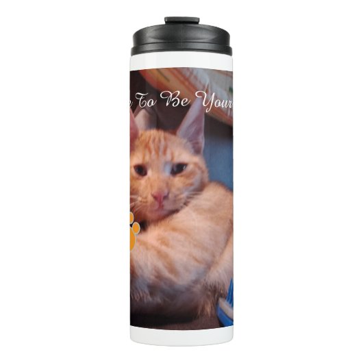 Valentine's Cat Pawprint Humor Cat Photo Thermosbecher (Vorderseite)