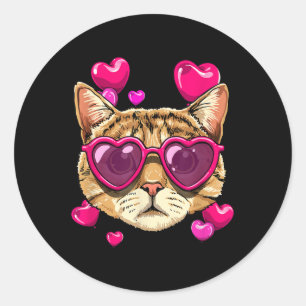 Valentines Cat Shirt Kitten Tragen Sungl Herz Ca Runder Aufkleber