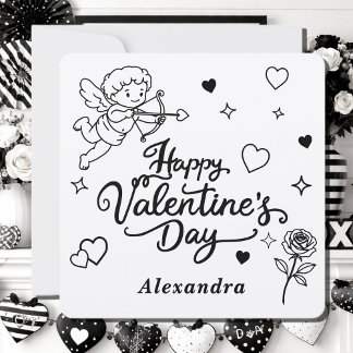 Valentines Cherub & Romantic Doodle Personalized Feiertagskarte
