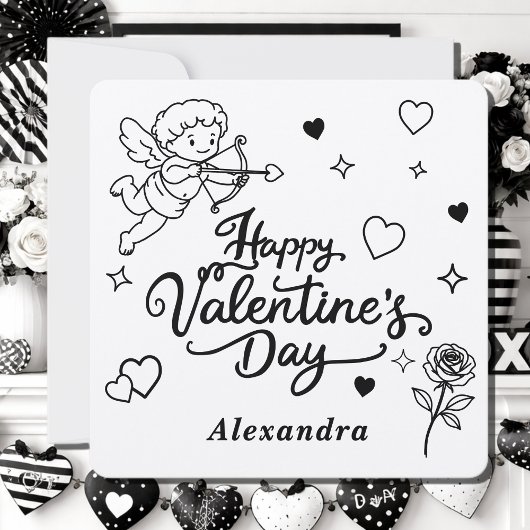 Valentines Cherub & Romantic Doodle Personalized Feiertagskarte