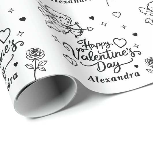 Valentines Cherub & Romantic Doodle Personalized Geschenkpapier (Rolleneckpunkt)