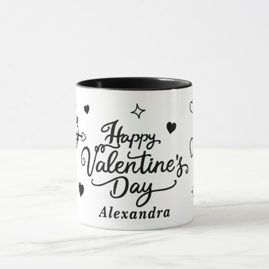 Valentines Cherub & Romantic Doodle Personalized Tasse (Zentrum)