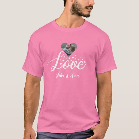 Valentines Couple Heart Custom Personalisiert Foto T-Shirt (Vorderseite)