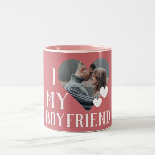 Valentines Couple Heart Custom Personalisiert Foto Zweifarbige Tasse (Mittel)