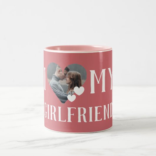 Valentines Couple Heart Custom Personalisiert Foto Zweifarbige Tasse (Mittel)
