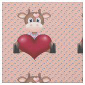 Valentine's Cow & Red Heart Brown Stoff (Nahaufnahme)