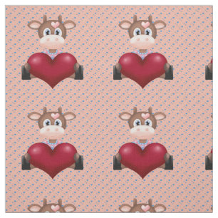 Valentine's Cow & Red Heart Brown Stoff