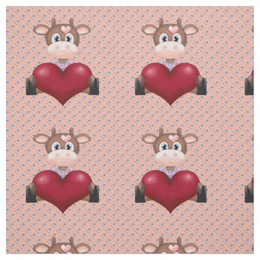 Valentine's Cow & Red Heart Brown Stoff (Muster)