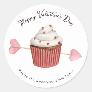 Valentine's Cupcake Heart & Arrow Runder Aufkleber