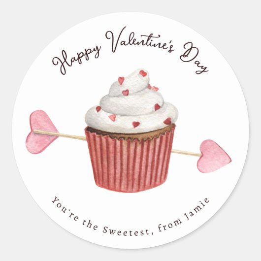 Valentine's Cupcake Heart & Arrow Runder Aufkleber (Vorderseite)