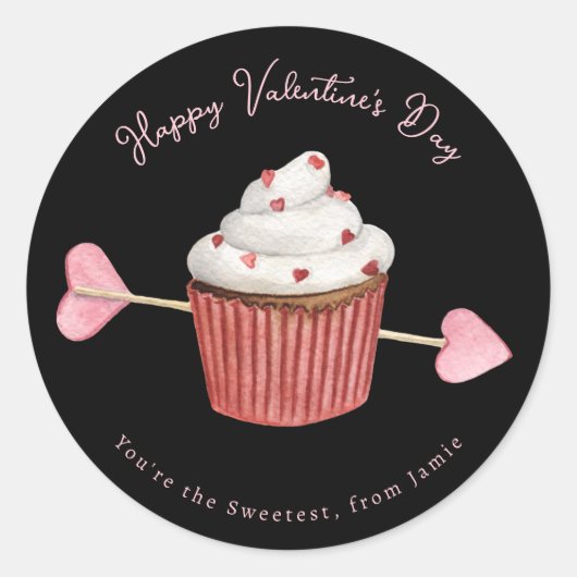 Valentine's Cupcake Heart & Arrow Runder Aufkleber (Vorderseite)