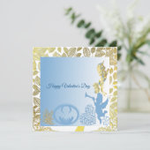 Valentines Cupid Blue Gold Foliage Border Romantis (Stehend Vorderseite)