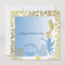 Valentines Cupid Blue Gold Foliage Border Romantis