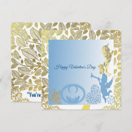 Valentines Cupid Blue Gold Foliage Border Romantis