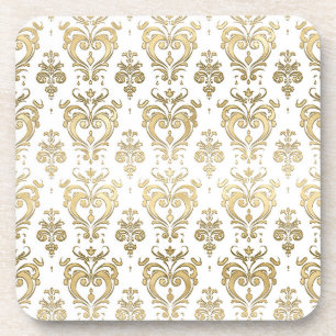 Valentine's Damask von elegantem Weiß- und Goldher Getränkeuntersetzer