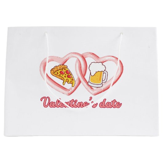 Valentine's Date Pizza Beer Große Geschenktüte (Vorderseite)