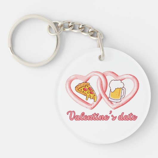 Valentine's Date Pizza Beer Schlüsselanhänger (Vorderseite)