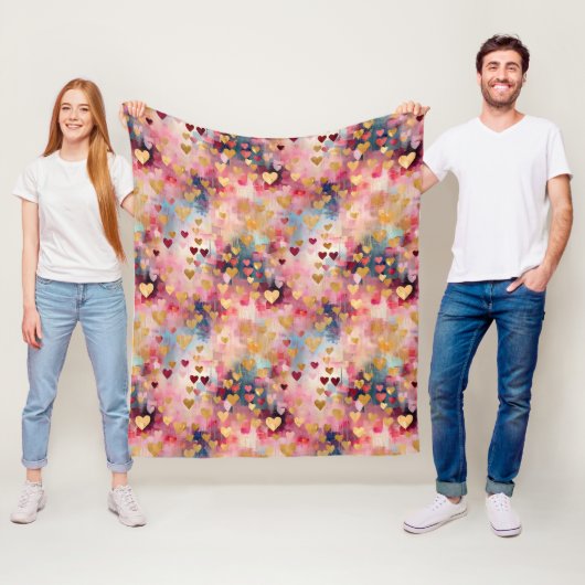 Valentine's Day Abstract Gold Color Hearts Fleecedecke (Beispiel)