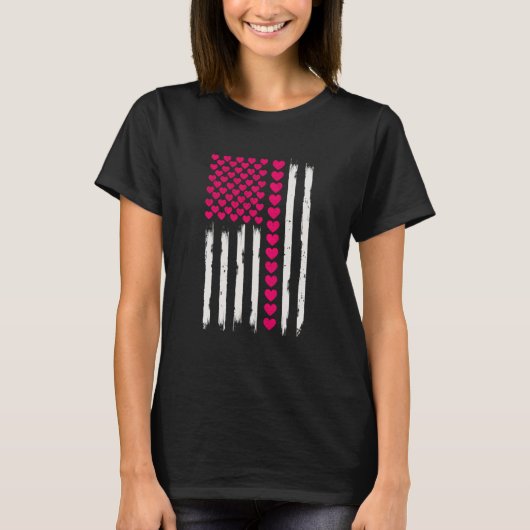 Valentines Day American Flag Hearts pink Distresse T-Shirt (Vorderseite)