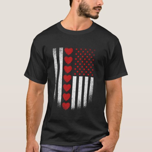 Valentine's Day American Flag Red Hearts US Patrio T-Shirt (Vorderseite)