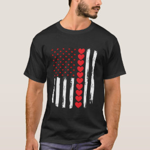 Valentine's Day American Flag Red Hearts US Patrio T-Shirt
