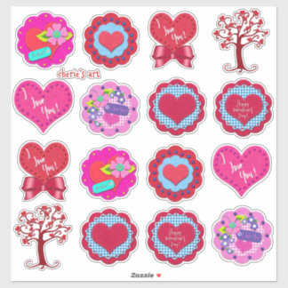Valentine's Day Assorted Adorable Felt Look  Aufkleber