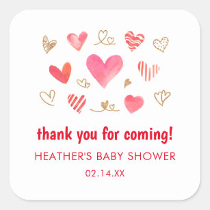 Valentines Day Baby Shower Danke Quadratischer Aufkleber