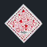 Valentine's Day bandana Rote Herzen & Haustiername Halstuch<br><div class="desc">Die süße Valentinstag Bandana. Rote Herzen und Damenwanzen Persönlich mit dem Namen Ihrer Haustiere</div>