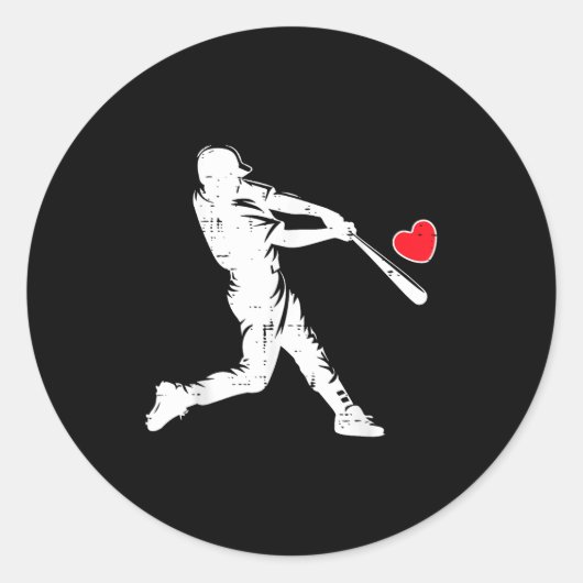 Valentines Day Baseball Batter Silhouette Heart Me Runder Aufkleber (Vorderseite)