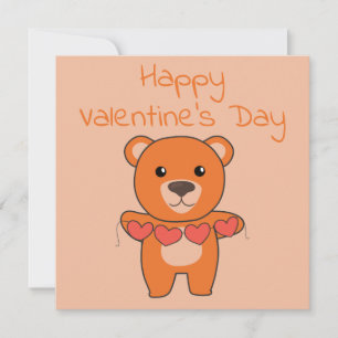 Valentine's Day Bear Cute Animals With Hearts Feiertagskarte