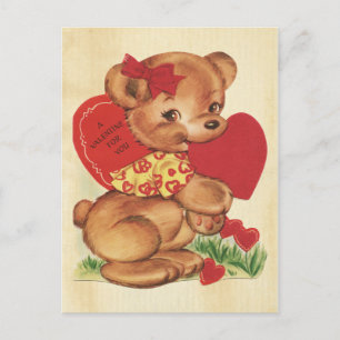 Valentine's Day Bear Read Heart Retro Kids Sweet Feiertagspostkarte